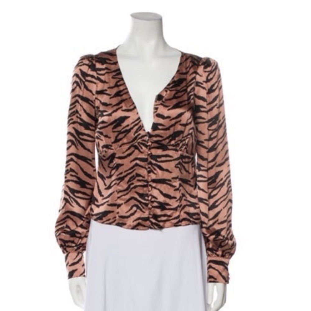 Reformation Black and Brown Animal Print Blouse - Picture 1 of 2